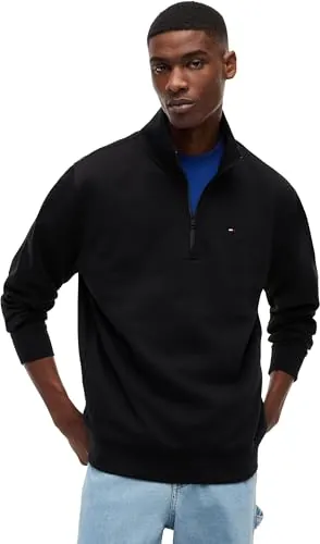 Tommy Jeans Sudadera con Cremallera Hombre Fleece con Cuello Medio, Negro (Black), XL