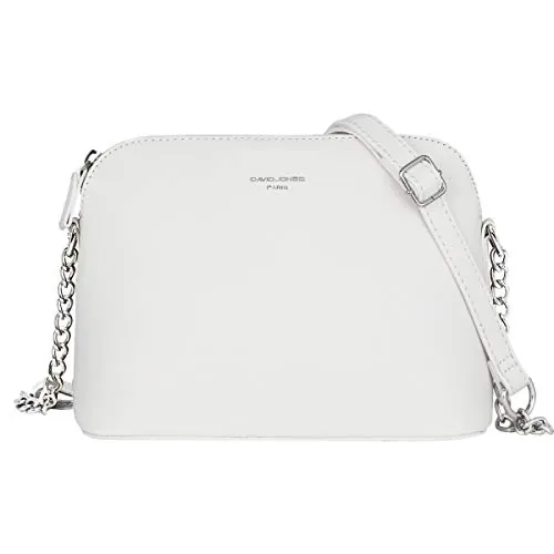 David Jones – Bolso bandolera para mujer – Bolso de mano con cadena plateada para hombro – Bandolera de piel sintética rígida – Bolso de mano para ciudad, viaje de compras moda chic, blanco, Taille