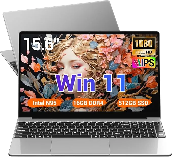 Laptop 15,6 Pouces,16GB DDR4 512GB SSD TF 1TB, N95 (hasta 3,4 GHz),Gamer Computer Notebook,Win 11,1920x1080 FHD,WiFi 5,USB 3.0,Webcam,Mini HDMI,Student/Business Laptop,Gris
