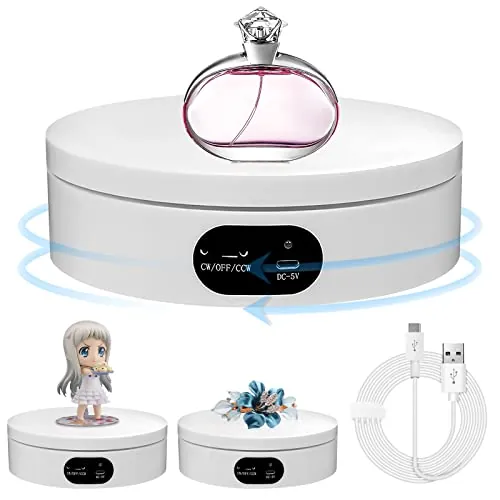 Aicharynic Tocadiscos eléctrico, soporte de exhibición de rotación de 360 grados, plástico, blanco, capacidad de carga máxima de 5 kg