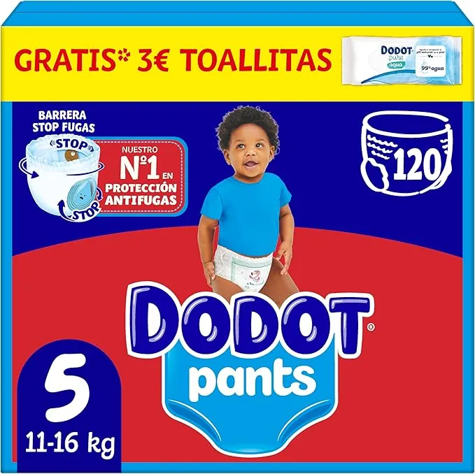 Dodot Bebé Pants Pañales, Talla 5, 11-16 kg, 120 Pañales, Pañal-Braguita con Ajuste 360° Anti-Fugas, Pack Mensual