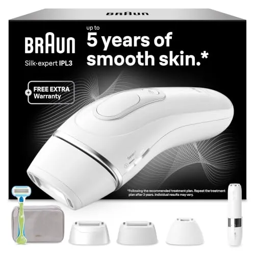 Braun Depiladora Luz Pulsada Silk-expert Pro 3, PL3136, Blanca/Plateada