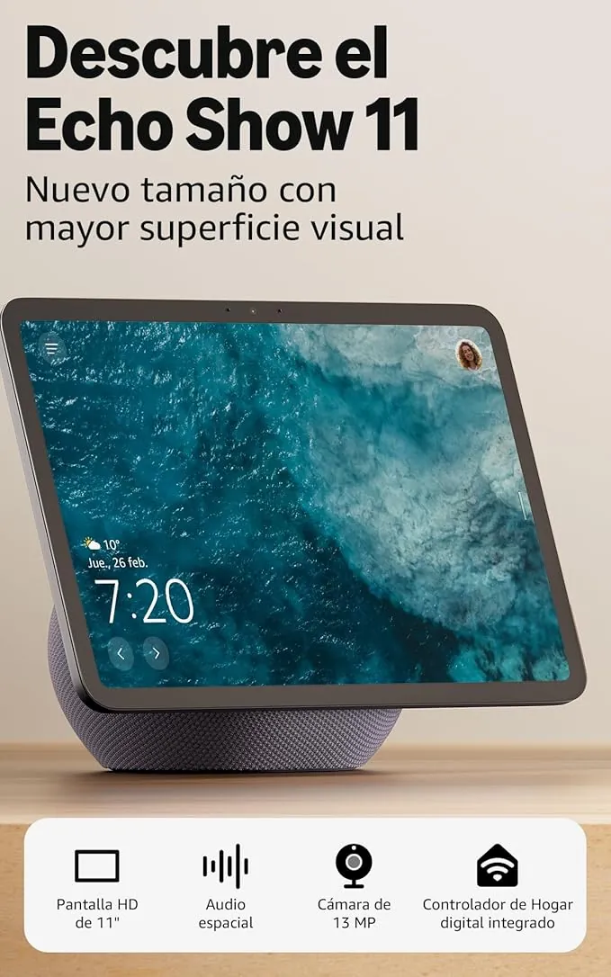 Amazon Echo Show 11 (última generación): pantalla Full HD de 11", con colores brillantes, más espacio de interfaz, audio espacial y Alexa (gris grafito)