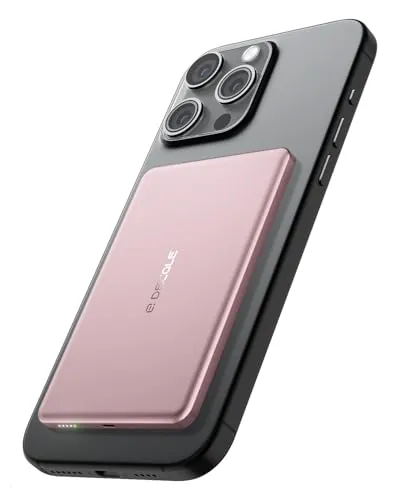decqle “Air” Power Bank para MagSafe 5000mAh Ultra Delgado Funda de Batería | Inalámbrica Cargador Portátil con Cable USB-C, Sólo para iPhone Air/17/16/15/14/13/12 Serie (Rosa)