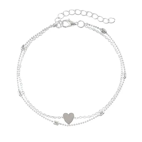 ZORVUJI Tobillera Para Mujer Plata Acero Inoxidable Ajustable Doble Capa Con Colgante De Corazón Joyería De Verano Para Mujeres