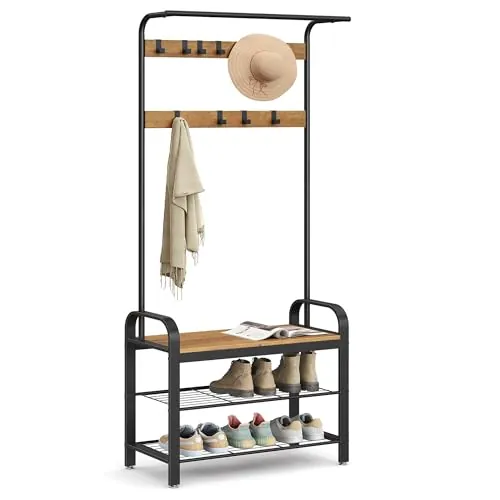 VASAGLE Perchero Zapatero con Banco Recibidor, 4 en 1, Industrial