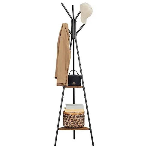 VASAGLE Perchero de Pie, Mueble de Entrada, con 2 Estantes