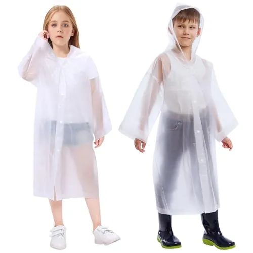 Vicloon Chubasqueros para Niños,2PCS Capas de Lluvia Impermeables Reutilizables con Mangas, Capas de Lluvia de EVA para Niño Niña Entre 120-150 cm para Viajar, Senderismo, Acampar y Al Aire Libre