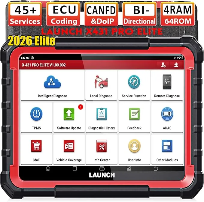 LAUNCH X431 Pro Elite obd2 Diagnosis Coche multimarca, Bidireccional Maquina Diagnosis Coche, Codificación ECU Online,Sistema Completo Diagnosis 45+ Reajuste,CANFD DOIP,FCA, 2 Años de Actualización