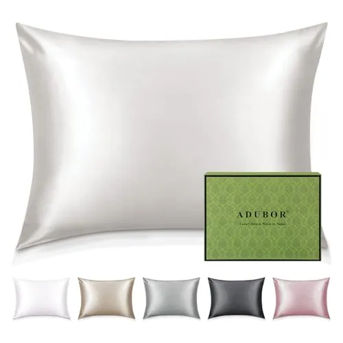 Adubor Funda de Almohada Seda de Morera 100%, Blanco Marfil, 70x50CM