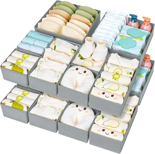 DIMJ Organizador Cajones Ropa Interior - Divisores de Cajones Juego de 15 Cajas Almacenaje Plegables de Tela Para Guardar Ropa, para Sujetadores, Calcetines, Cajas, Armario, Gris