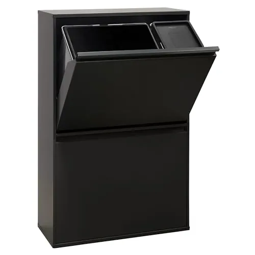 Arregui Basic CR606-B2 Cubo de Basura y Reciclaje de 4 Compartimentos | 23+11+17+17 L (68 L) | con Cubetas para Envases y Orgánico | Cubos de Basura de Cocina | Contenedores de Reciclaje | negro