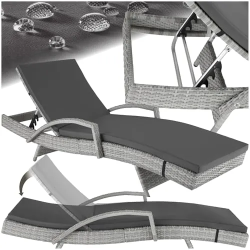 tectake® Tumbona Jardín Exterior de Ratán y Aluminio, Tumbona de Piscina con Respaldo Regulable en 5 Posiciones, Tumbona de Playa Impermeble y Resistente a Intemperie, Fácil Limpieza - Gris Claro