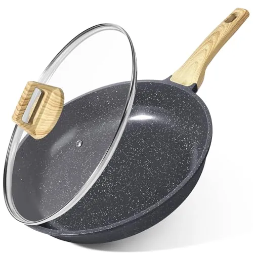 GiPP Sartén Antiadherente de Cerámica con Tapa，Sartenes para freír Saludable y No Tóxica,Compatible con Inducción,Libre de PFAS y PFOA,Apta para Lavavajillas（Blanco,30cm+Tapa）