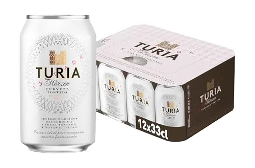 Turia Märzen | Cerveza Tostada | Reflejos Rojizos | Sabor Único | Pan Tostado | Pack 12 Latas x 33 cl