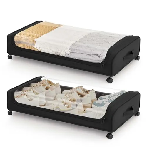 2 Pcs Cajas Almacenaje Ropa Marco Metálico, 50L Almacenaje Ropa Con Ruedas