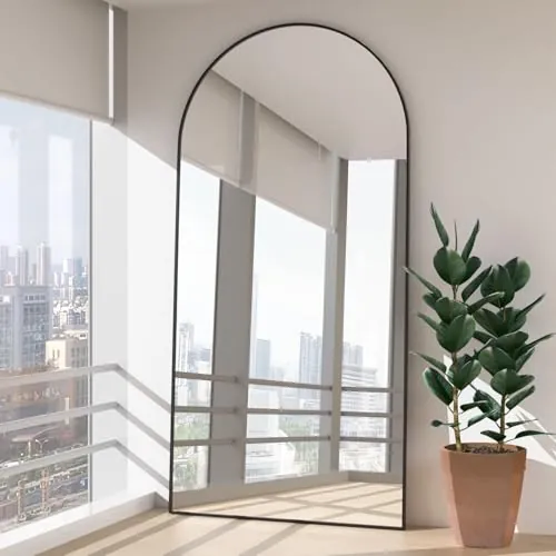 NEUWEABY Arqueado Espejo de Cuerpo Entero Espejo de pie con Soporte 193 x 86cm Espejo de Pared Grande Negro de pie colgado o apoyado contra la Pared para la Entrada del Dormitorio