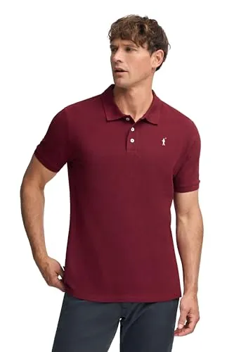 Polo Club - Polo Hombre | Manga Corta | 100% Algodón Piqué | Cierre 3 Botones | Logo Bordado Contraste | Regular Fit | Combina con Chinos o Vaqueros, Rojo Granate, M