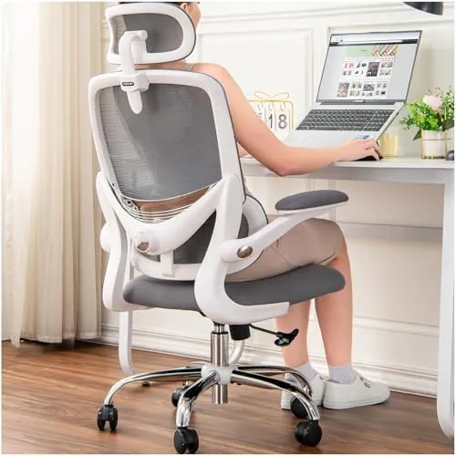 TONFARY Silla Ergonómica para Oficina, Silla de Escritorio Respaldo Alto de Malla, Soporte Lumbar Ajustable, Reposabrazos Abatible, Reposacabezas Desmontable, Silla Giratoria para Juegos, 150 KG