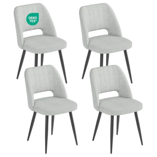 WAFTING Bicolores Patchwork Juego de 4 Sillas de Comedor, Gris Claro | Tela de Peluche y Terciopelo, Silla Moderna Tapizada con Respaldo Calado, para Comedor, Cocina, Dormitorio y Salón