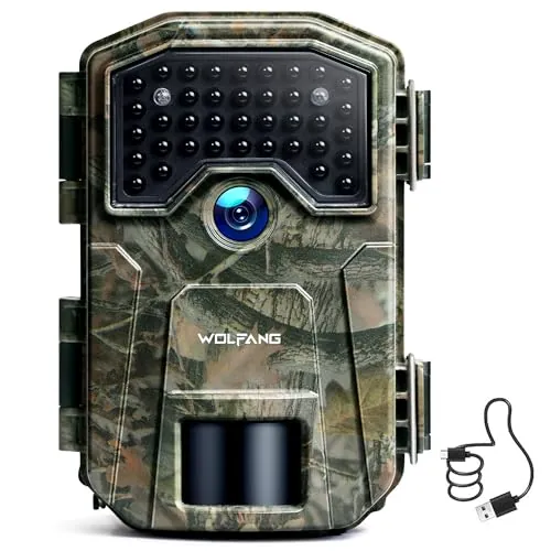 WOLFANG Cámara de Caza, 48MP 4K HD Cámara Fototrampeo, Nocturna 940 NM LED IR Sin Brillo con 0,3 s Activación, Cámara Caza Impermeable IP66 para Vida Silvestre y Monitoreo de Seguridad