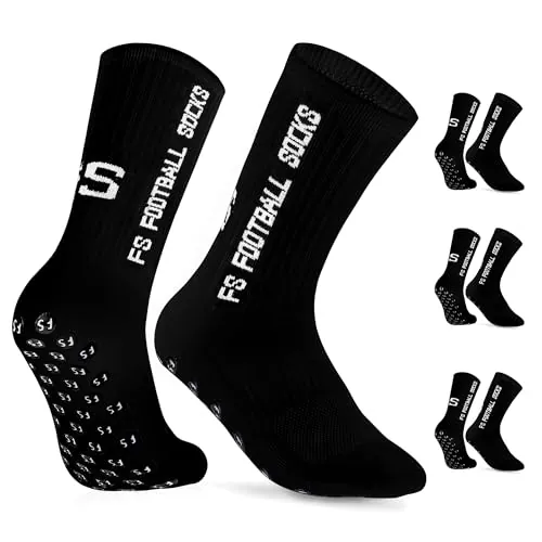 Gohanny Calcetines de Fútbol para Hombre Mujer Kinder, 3 Pares Calcetines de Deportivos Antideslizantes, Tallas 39-46, Football Socks para Ciclismo Yoga,Negro