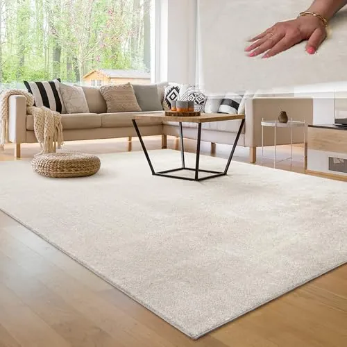 Paco Home Alfombra Moderna y Suave para Salón a Pelo Corto Lavable Fluffy Uni Efecto Piel Intemporal Elegante Antideslizante Fácil de Limpiar, tamaño:160x220 cm, Color:Crema 4