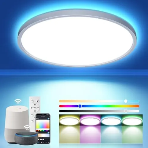 OTREN Plafon LED Techo RGB 36W, Regulable Lámpara de Techo con Mando a Distancia Compatible con Alexa y Google Home, 3240LM Luz Panel para Baño, Salón, Dormitorio, Cocina, Oficina, Redonda, Ø30CM