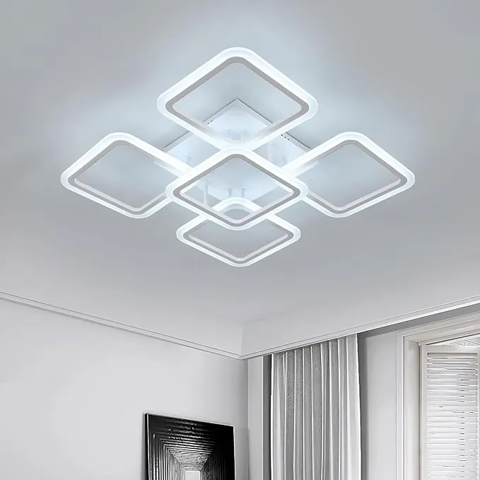 Comely Plafon LED Techo, Cuadrado Creativo 5 Cabezas 61W 7000LM Lamparas de Techo LED, Moderna Luz de Techo Led para Salón, Dormitorio, Habitaciones para Niños, Blanco Frío 6500K, Φ60cm