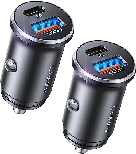 LISEN 2 Pack Cargador Mechero USB Carga Rapida PD36W Cargador Coche USB C