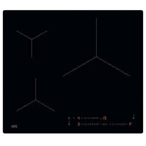 AEG TO63IV00IB Placa de Inducción, 60 cm, 3 Zonas de Cocción, Zona Paella, Sistema Hob2Hood, Función PowerBoost y Pausa, Controles Deslizantes Independientes, Temporizador Individual, Sin Marco, Negro