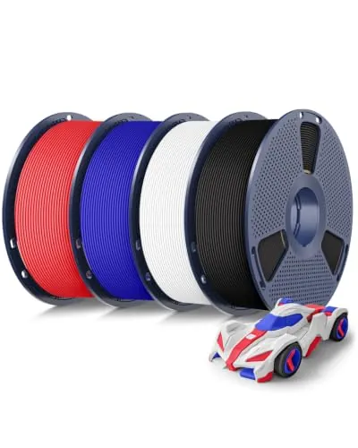SUNLU Pack 4KG Filamento PETG Rápido, Alta Velocidad 30-600mm/s Filamento de Impresora 3D 1.75mm ±0.02mm, 1kg Bobina, 4 Paquetes en Total (Negro+Blanco+Azul+Rojo)