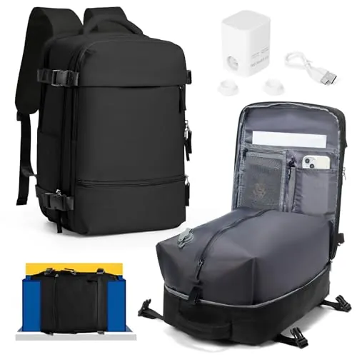 Mochila Viaje Cabina Avion 40x30x20 para Ryanair Mochilas de Vacío con Bomba Bolsa de Cabina Easyjet Equipaje de Mano para Mujer Mochila de Senderismo Mochila Impermeable Cabina Mochila,B01-Negro