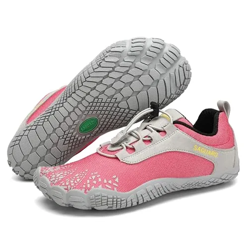 SAGUARO Hombre Mujer Zapatos Minimalistas Respirable Zapatillas de Trail Running Ligeras Calzado Barefoot Antideslizante para Gimnasio Fitness, Rojo Sandía Gr.41