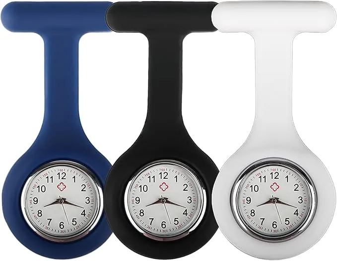 3 Piezas Reloj de Enfermera, Reloj de Bolsillo de Silicona para Enfermera, con Broche, Manecillas Luminosas, Regalos para Enfermeras y Médicos