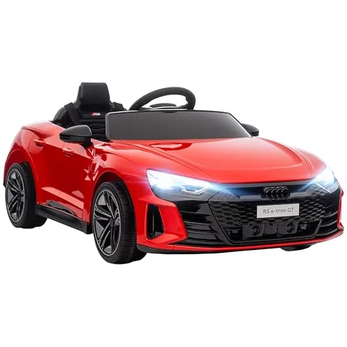 HOMCOM Coche Eléctrico para Niños de +3 Años Audi RS e-Tron GT Coche de Batería 12V con Mando a Distancia Faros LED Bocina Música USB y Apertura de Puerta 3-5 km/h Rojo