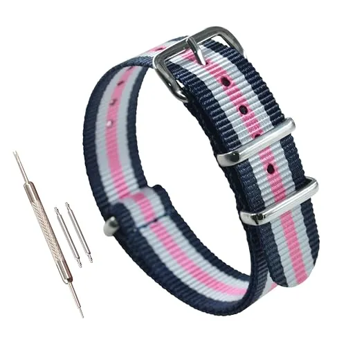 MZBUTIQ 14mm Azul/blanco/rosa Correas para Relojes de Mujeres Correas Nylon Reemplazo Largo 4 Anillos