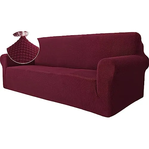 Ystyle Funda Sofa 3 Plazas, Ajustables Fundas Sofa Elasticas, Protector Sofa Gatos Arañazo y Perros Mascotas, Funda de Sofá con Reposabrazos Antideslizante Antimanchas Lavable, Rojo Vino