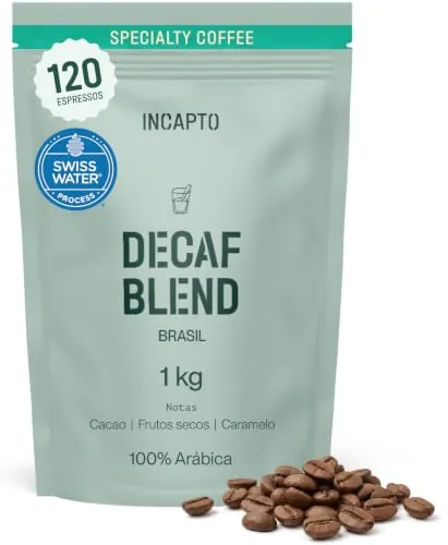 Incapto Café Descafeinado de Especialidad en Grano 1kg | Selección de cafés 100% Arábica de Brasil | Proceso Swiss Water - Descafeinización Natural al Agua | Decaf
