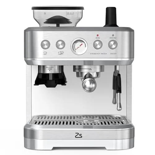 Garvee Cafetera Italiana Automática con Molinillo Integrado – 15 Bares y Control PID – Espresso Profesional en Casa con Boquilla de Vapor, Depósito 2,3L, Acero Inoxidable, Plateado