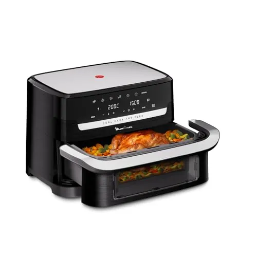 Moulinex Dual Easy Fry Flex – Freidora sin aceite con separador FlexCook, 9 L de capacidad para hasta 8 personas, 7 programas preestablecidos, color negro, EZ9228F0