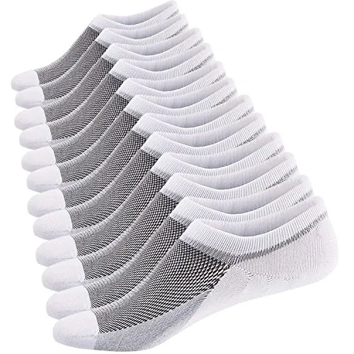 Ueither Calcetines Cortos Hombre Invisibles Respirable Calcetines tobilleros Algodón Antideslizantes (6 Pares Blanco,38-44)