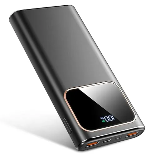 Bateria Externa 10000mAh, 15W Power Bank Delgado, Cargador Portatil con 3 Puertos de Salida, USB-C Entrada/Salida, Pantalla LED Digital, Bateria Externa Portatil para iPhone y Android