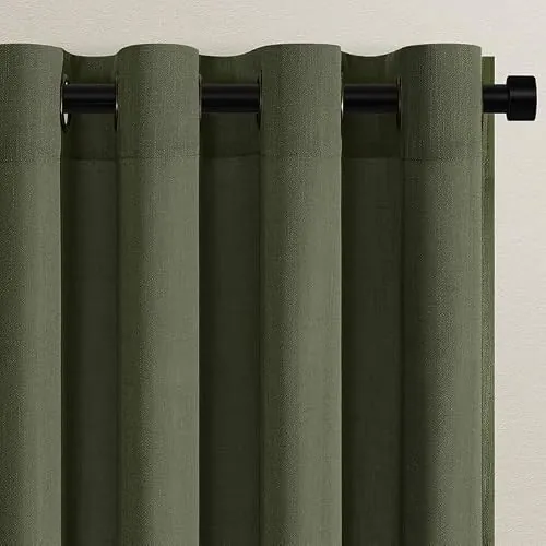 Topfinel Cortinas Verde Oliva Cortina Salon Dormitorio Visillos Lino Translucidas Boho Cortinas con Ojales Modernas Decorativas para Cocina Comedor Niña Infantil Niño Juvenil 2 Piezas 140x245cm