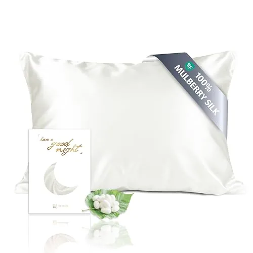 townssilk Funda de almohada reversible de 100 % seda de morera pura de 19 mommes, para la salud del cabello y la piel, 40 x 70 cm, con cremallera oculta, 600 hilos, blanco natural