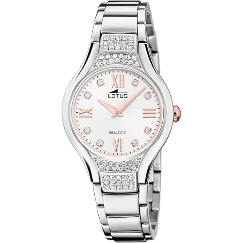 LOTUS Reloj Mujer Analógico de Acero Inoxidable 316l Plateado - Movimiento de Cuarzo - Cristal Mineral de Alta Resistencia - Resistente al Agua 5 ATM - Special Prices 18910/1