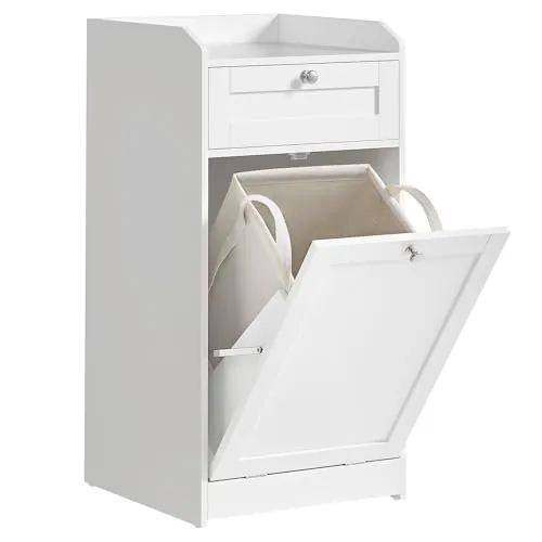 VASAGLE Armario de Baño, 1 Puerta, 1 Cajón y 1 Cesta de Ropa Sucia