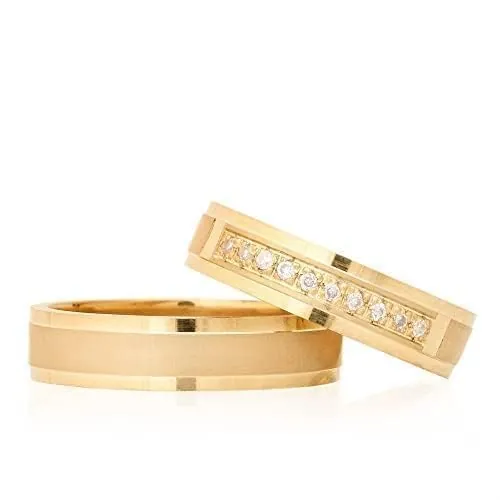 Conjunto de anillos de boda Chapado en oro de 14 quilates Conjunto de alianzas de boda a juego Conjunto de anillos de bodas de plata personalizados para hombre y mujer