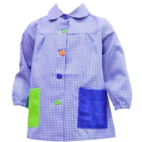 various Bata Escolar Infantil Babi Escolar para Guarderia y Colegio Cuadrado con Botoens Talla 6 (7-8 año) Color Azul