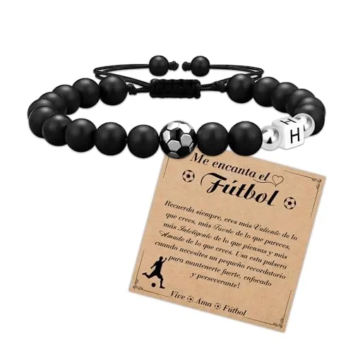 Astellea Pulsera de Fútbol con Iniciales en Piedras Naturales Joyería Deportiva Creativa Regalo para Niños Niñas Jóvenes Fanáticos del Fútbol Hijos Sobrinos en Cumpleaños Navidad (H)